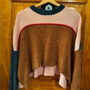 Colorblock Sweater - Pink, Brown, and Teal